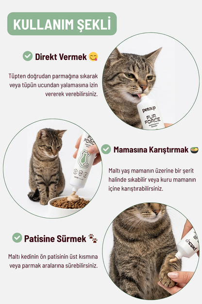 Kediler İçin Tüy Dökülmesi Karşıtı Set | Damla + Malt Macun Sindirim Destekleyici & Tüy Güçlendirici Bakım Seti