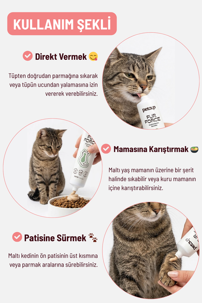 Anne & Yavru Kediler İçin Tüy Yumağı Karşıtı Set | Damla + Malt Macun + Omega Drop Tüy Güçlendirici Bakım Seti