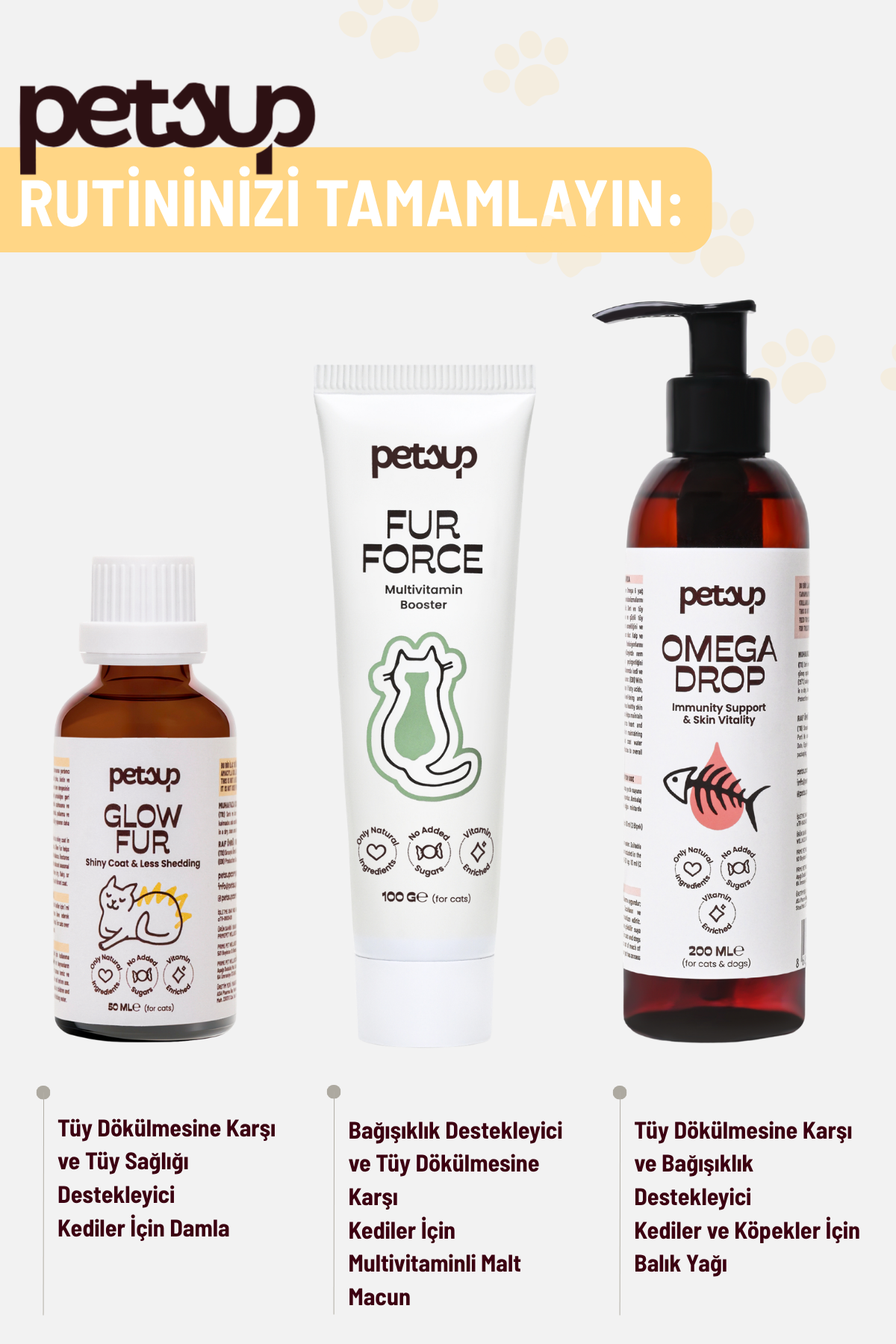 Glow Fur - Tüy Dökülmesine Karşı ve Tüy Sağlığı Destekleyici Kediler İçin Damla