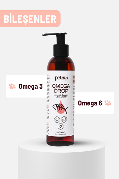 Omega Drop - Tüy Dökülmesine Karşı ve Bağışıklık Destekleyici Kediler ve Köpekler İçin Balık Yağı