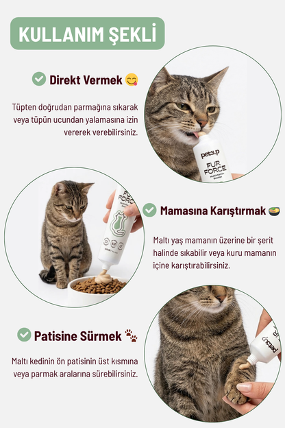 Kediler İçin Tüy Dökülmesi Karşıtı Set | Damla + Malt Macun Tüy Güçlendirici Bakım Seti